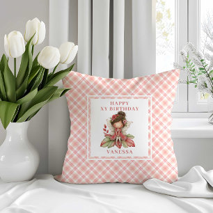 Fille fée rêveuse Coussin d'anniversaire floral ro