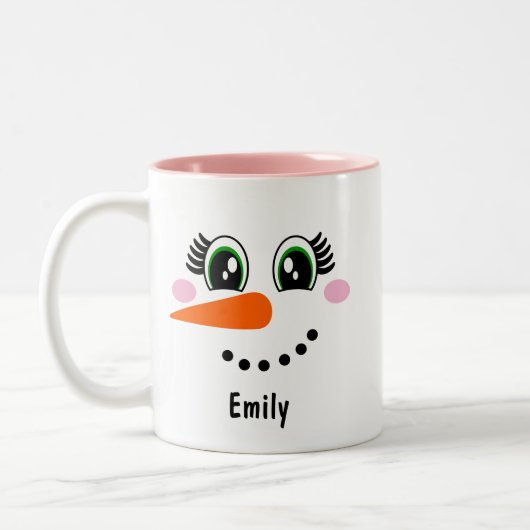 Fille/Femme Snowman Visage Personnalisé Café Mug (Gauche)
