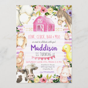 Fille ferme Anniversaire Invitation rose et violet