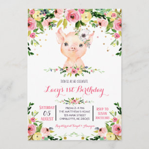 fille ferme porc invitation d'anniversaire