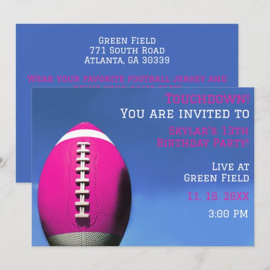 Fille Fête Pink Football Anniversaire Invitation (Devant / Derrière)
