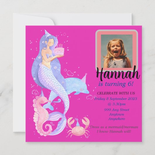 Fille Fille Sirène thème Invitation (Devant)