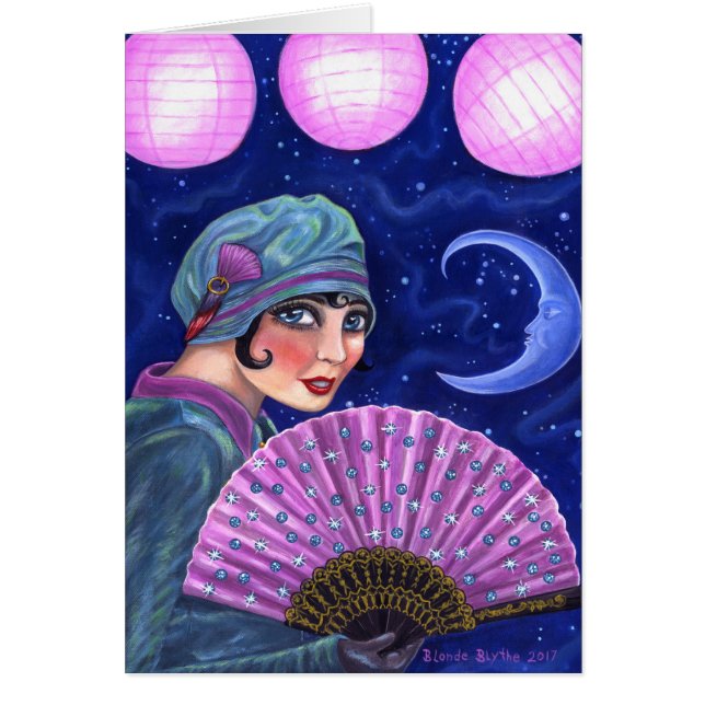 Fille Flapper des Années Folles Éventail Lune Étoi (Devant)