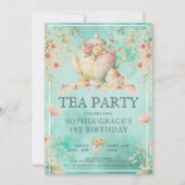 Fille fleur sauvage Tea Party Invitation d'anniver (Devant)