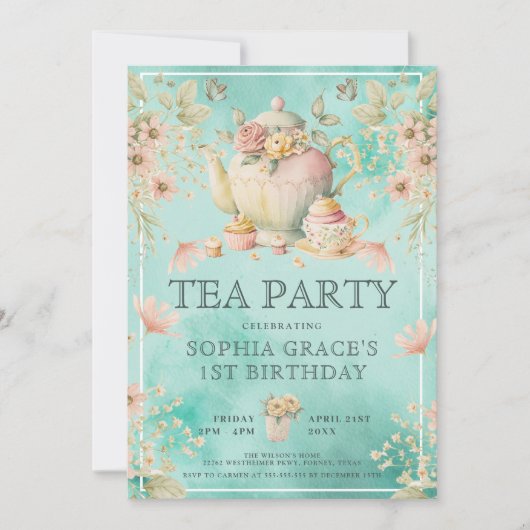 Fille fleur sauvage Tea Party Invitation d'anniver (Devant)