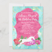 Fille Fleur Unicorne Anniversaire Fête Invitation (Devant)