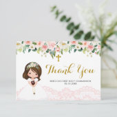 Fille Floral rose première communion Carte de reme (Debout devant)