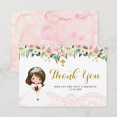 Fille Floral rose première communion Carte de reme (Devant / Derrière)