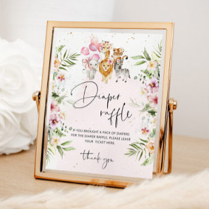 Fille floral safari animaux couche tombole poster