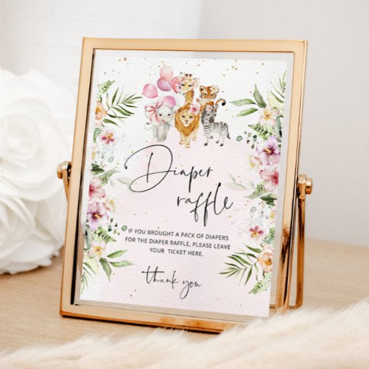 Fille floral safari animaux couche tombole poster