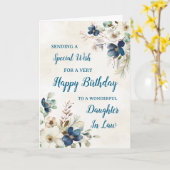 Fille Florale Bleue En Droit Carte Anniversaire (Fleur jaune)
