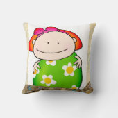 Fille Florale Fleurs vertes Jeter Oreiller (Verso)