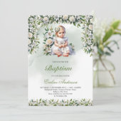 Fille florale moderne Invitation baptême (Debout devant)