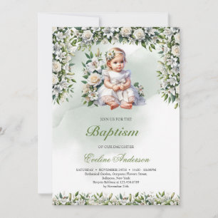 Fille florale moderne Invitation baptême