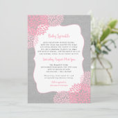 Fille Florale rose Gris Bébé Invitation à saupoudr (Debout devant)