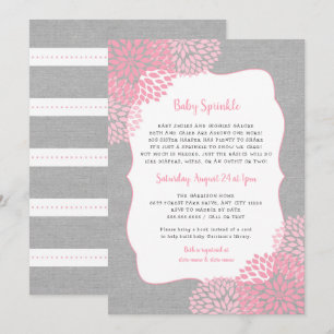 Fille Florale rose Gris Bébé Invitation à saupoudr
