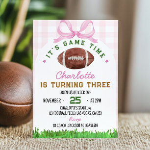 Fille Football Anniversaire Pink Bow Invitation N'