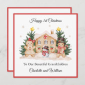 Fille Garçon 1er Noël Gingerbread Carte de Noël (Devant / Derrière)