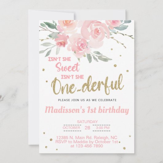 Fille géniale 1ère invitation de premier anniversa (Devant)