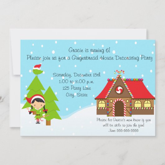 Fille Gingerbread Maison Invitation Anniversaire (Devant)