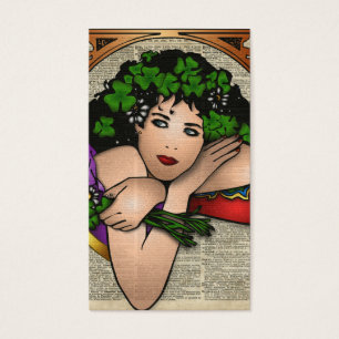 Fille gitane avec l'art vintage de trèfles à la