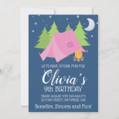 Fille Glamping Camping invitation de fête d'annive (Devant)