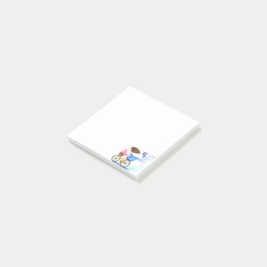 Fille heureuse avec le vélo Post-it® Notes (Incliné)