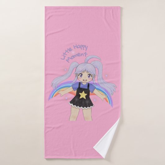 Fille Heureuse Illustration Dessinée à la Main – P (Serviette de bain)