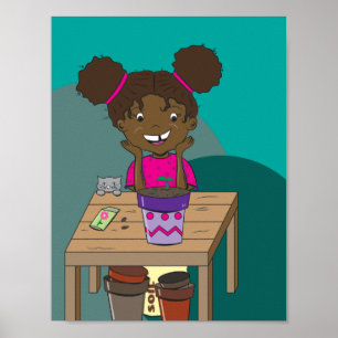 Fille heureuse regardant son affiche de semis