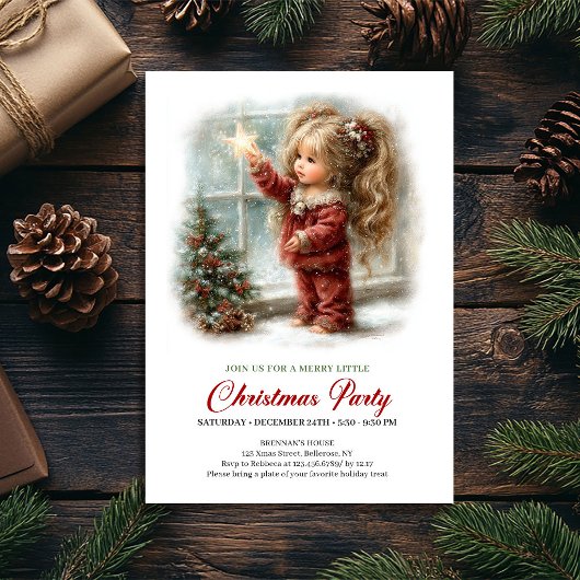 Fille heureuse scène hivernale Invitation classiqu