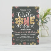 Fille Hiver Onederland Anniversaire Invitation Or (Debout devant)