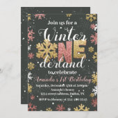 Fille Hiver Onederland Anniversaire Invitation Or (Devant / Derrière)