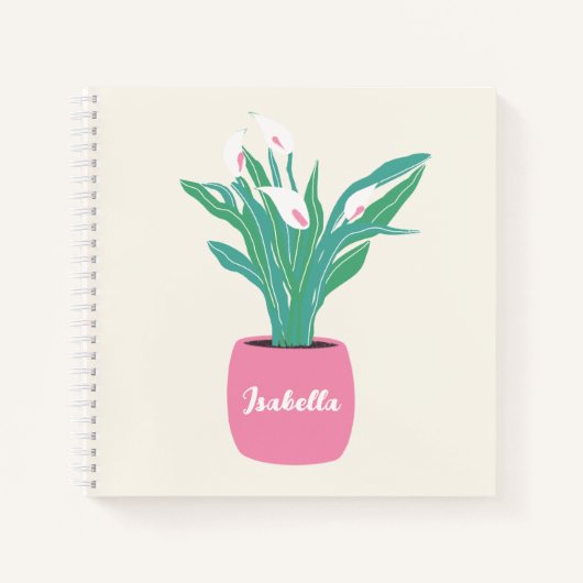 Fille Houseplant Carnet Lily de Paix avec le nom (Devant)