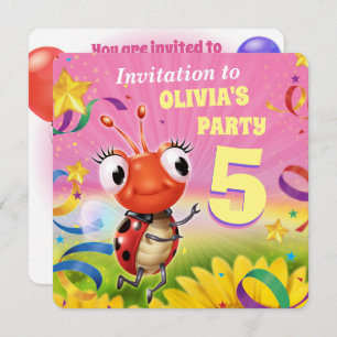 Fille invitation de fête d'anniversaire 5 ans