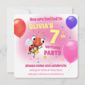 Fille invitation de fête d'anniversaire de 7 ans (Dos)