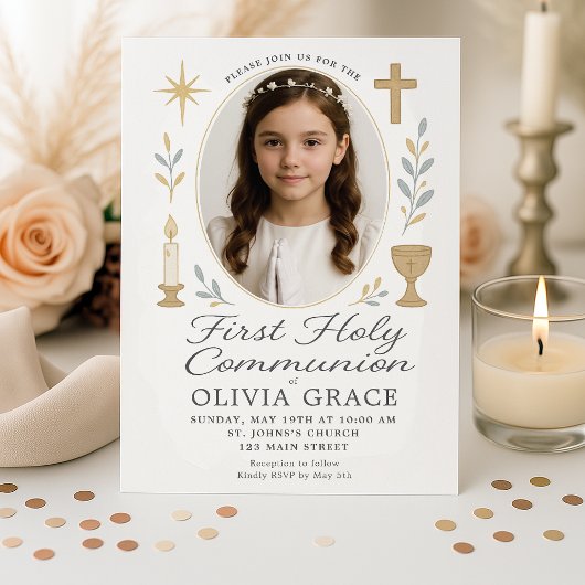 Fille Invitation de la première communion cramponn