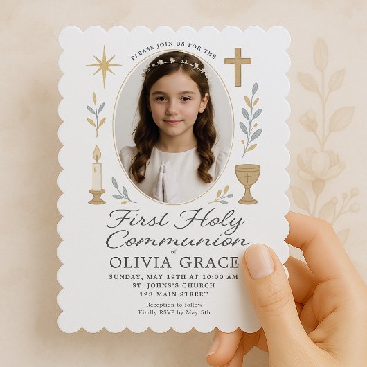 Fille Invitation de la première communion cramponn
