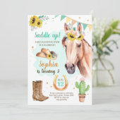 Fille Invitation Fille Cheval Fleurs de soleil Ble (Debout devant)