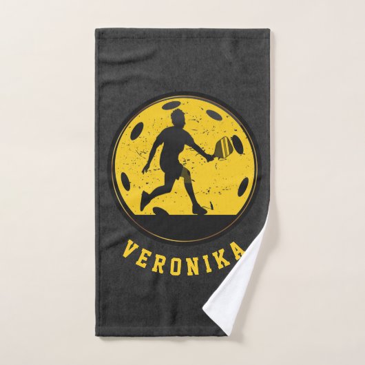 Fille Joueuse de Pickleball Racketball Nom Noir (Serviette à main)