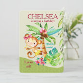 Fille Joyeux Singe Invitation d'anniversaire (Debout devant)