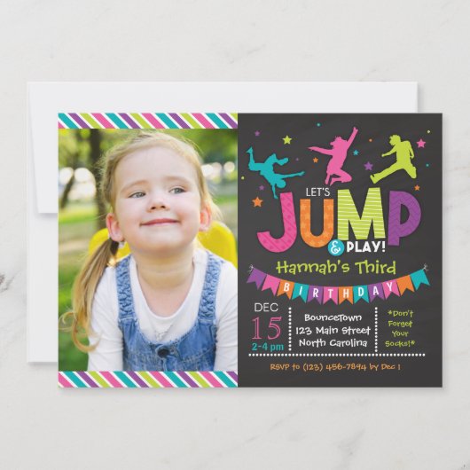 Fille Jump & Jeu Bounce House Invitations d'annive (Devant)