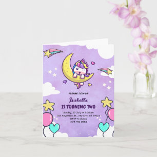 Fille Licorne Deux Invitation Anniversaire Violett