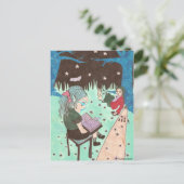 fille lire nuit étoiles carte postale (Debout devant)