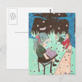 fille lire nuit étoiles carte postale (Devant / Derrière)