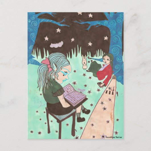 fille lire nuit étoiles carte postale (Devant)