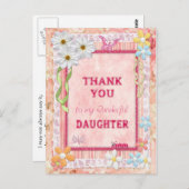 fille Merci, carte d'artisanat de fleurs (Devant / Derrière)