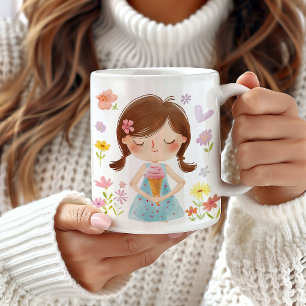 Fille mignonne avec Mug de crème glacée