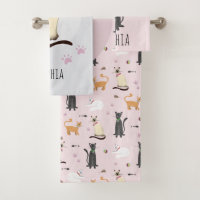 Fille mignonne chaton caricature rose Motif et nom