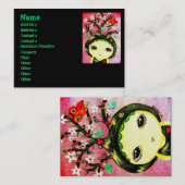 Fille mignonne - elle élève un carte de visite (Devant / Derrière)