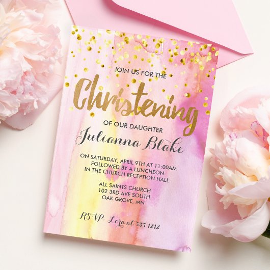 Fille moderne Christening Watercolor Invitation